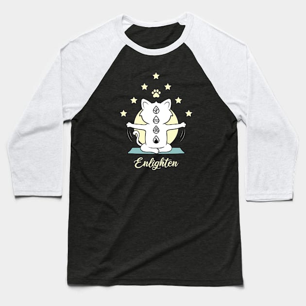 Enlighten Cat Doing Meditations Baseball T-Shirt by VecTikSam